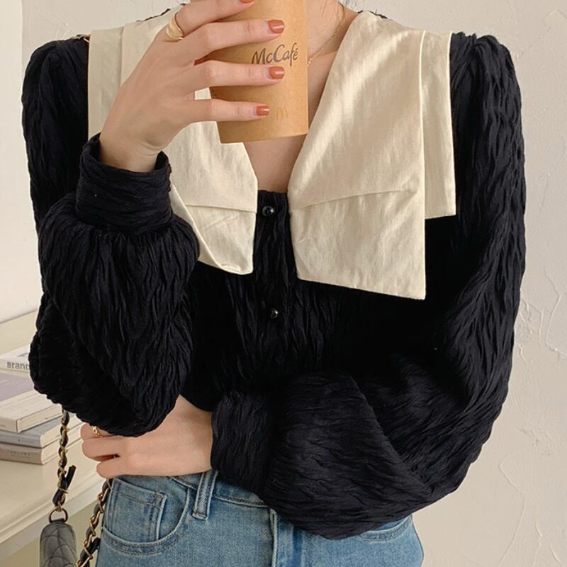 2color レディース トップス パフスリーブ カットソー パール ブラック ホワイト 2color レディース トップス パフスリーブ カットソー パール ブラック ホワイト