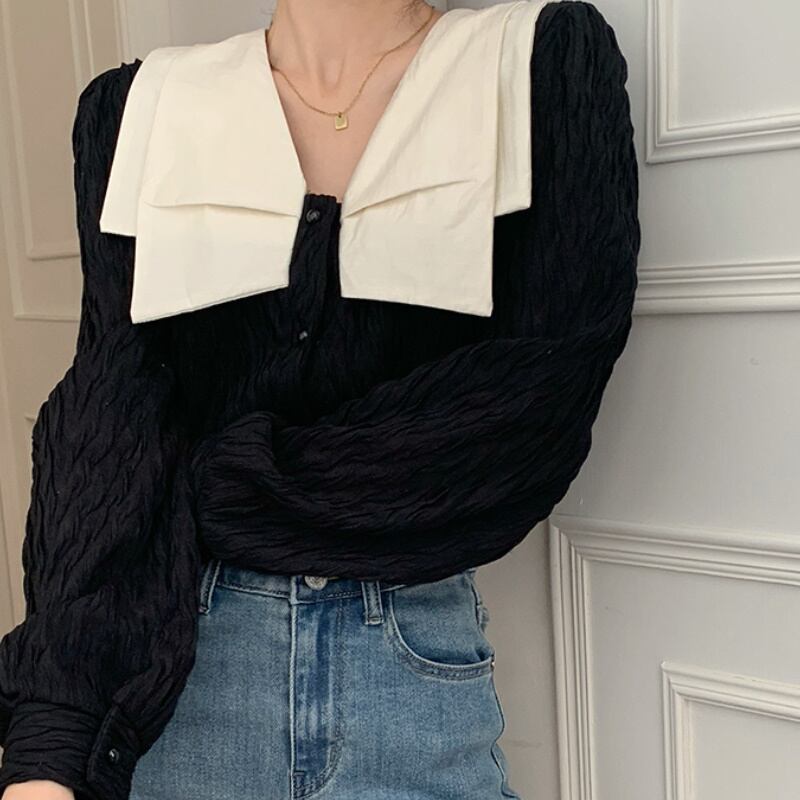 2color レディース トップス パフスリーブ カットソー パール ブラック ホワイト 2color レディース トップス パフスリーブ カットソー パール ブラック ホワイト