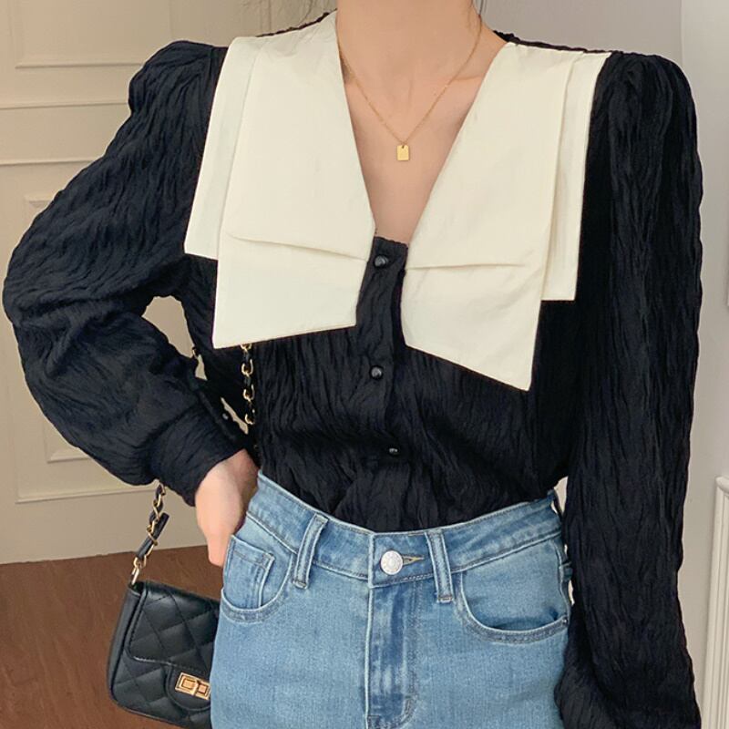 2color レディース トップス パフスリーブ カットソー パール ブラック ホワイト 2color レディース トップス パフスリーブ カットソー パール ブラック ホワイト