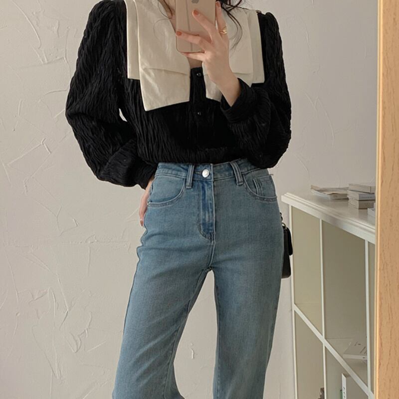 2color レディース トップス パフスリーブ カットソー パール ブラック ホワイト 2color レディース トップス パフスリーブ カットソー パール ブラック ホワイト