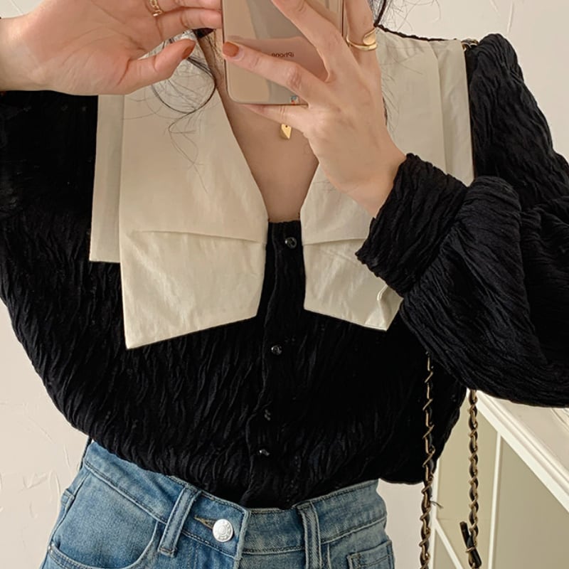 2color レディース トップス パフスリーブ カットソー パール ブラック ホワイト 2color レディース トップス パフスリーブ カットソー パール ブラック ホワイト