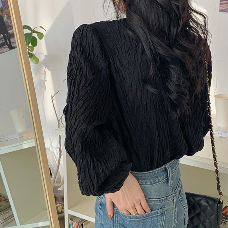 2color レディース トップス パフスリーブ カットソー パール ブラック ホワイト 2color レディース トップス パフスリーブ カットソー パール ブラック ホワイト