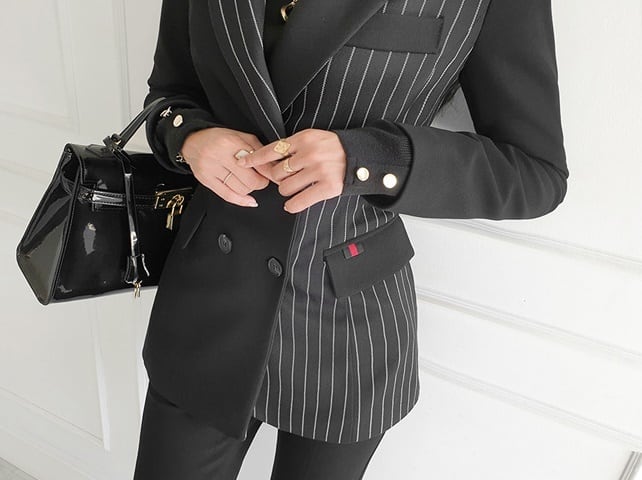 セットアップ スーツ パンツ ボトムス ジャケット ダブルブレスト ストライプ アシンメトリー 長袖 ロング アンクル丈 センタープレス ハイウエスト スキニー 襟付き Vネック レトロ lsu000