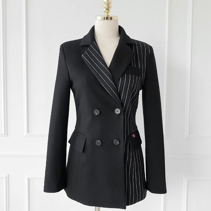 セットアップ スーツ パンツ ボトムス ジャケット ダブルブレスト ストライプ アシンメトリー 長袖 ロング アンクル丈 センタープレス ハイウエスト スキニー 襟付き Vネック レトロ lsu000