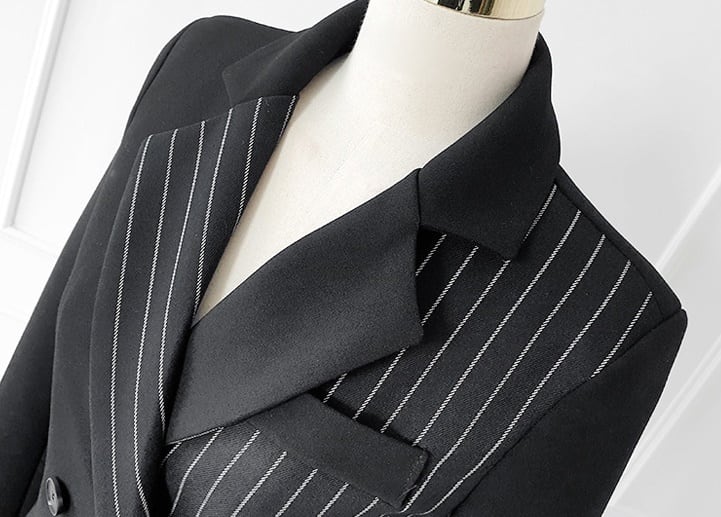 セットアップ スーツ パンツ ボトムス ジャケット ダブルブレスト ストライプ アシンメトリー 長袖 ロング アンクル丈 センタープレス ハイウエスト スキニー 襟付き Vネック レトロ lsu000