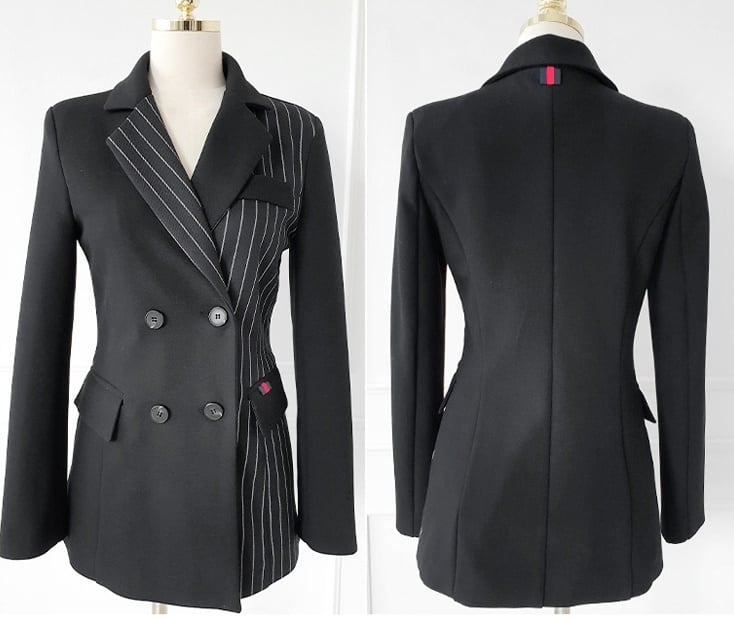 セットアップ スーツ パンツ ボトムス ジャケット ダブルブレスト ストライプ アシンメトリー 長袖 ロング アンクル丈 センタープレス ハイウエスト スキニー 襟付き Vネック レトロ lsu000