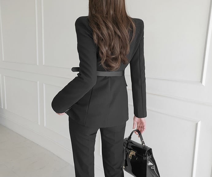 セットアップ スーツ パンツ ボトムス ジャケット ダブルブレスト ストライプ アシンメトリー 長袖 ロング アンクル丈 センタープレス ハイウエスト スキニー 襟付き Vネック レトロ lsu000