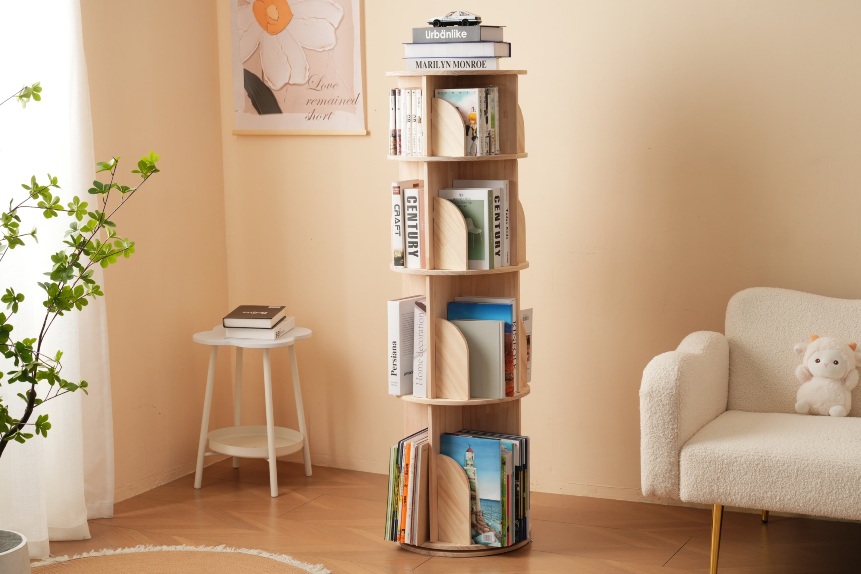 【4段-回転盤-マルチ高さ】無垢材 回転式本棚 飾り棚 絵本棚 360回転本棚 コミック収納棚 本棚 大容量 回転ラック 組立簡単 省スペース 収納ラック 2段3段4段5段GG7082 NaturG 【4段-回転盤-マルチ高さ】無垢材 回転式本棚 飾り棚 絵本棚 360回転本棚 コミック収納棚 本棚 大容量 回転ラック 組立簡単 省スペース 収納ラック 2段3段4段5段GG7082 NaturG