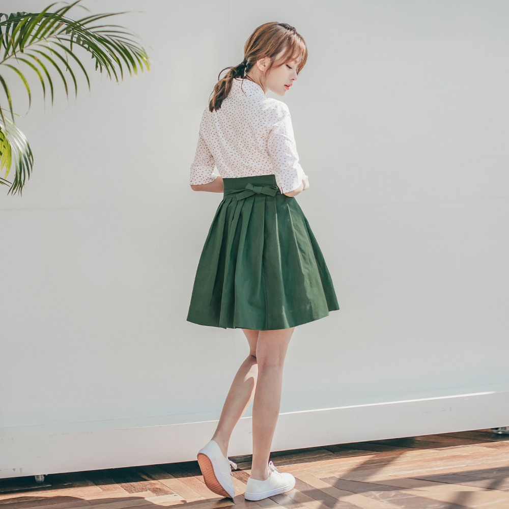 [韓国ファッション韓服] 無地 リネン ミニスカート
