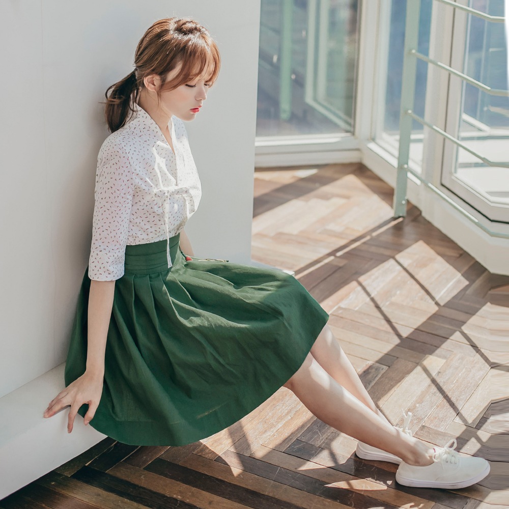 [韓国ファッション韓服] 無地 リネン ミニスカート