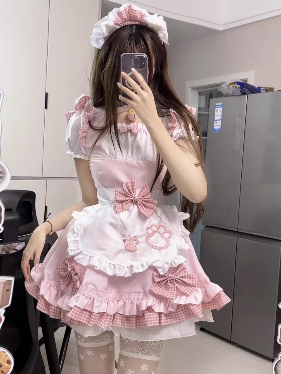 メイド衣装 かわいい少女猫二次元ロリータコスプレ衣装ロリータコスプレドレスロリィタ 半袖日常服ゴスロリワンピース人形師 レディースフリルレースウェディング可愛いお嬢様姫系ワンピキュート ハロウィン