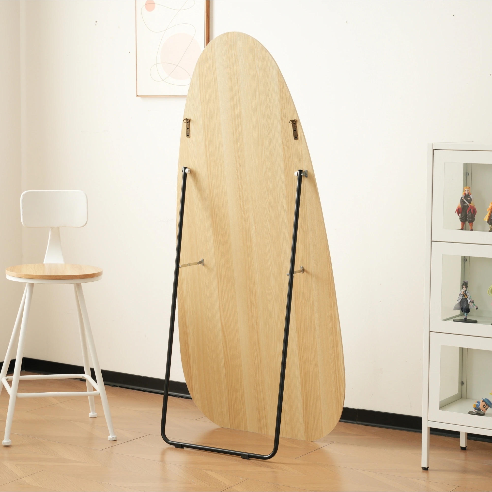 【新品】水滴型木目調全身鏡 150×70cm 北欧風 飛散防止 安心保証】全身鏡 水滴型 姿見鏡 北欧 木目調 スタンドミラー 壁掛け