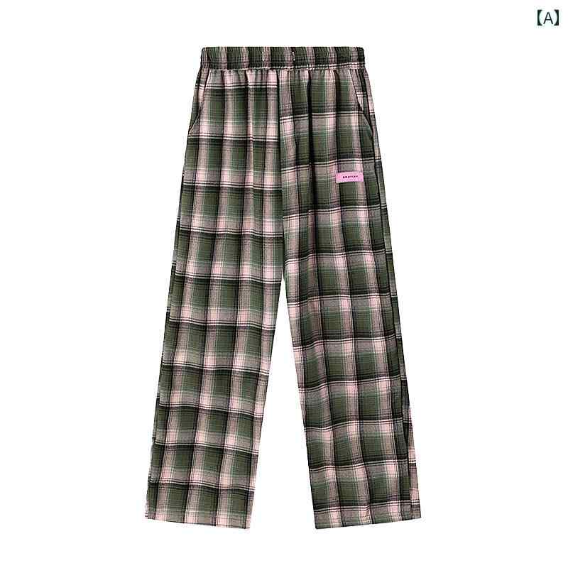 レディース ボトムス パンツ ワイド ロング ストリート KPOP ダンス トレーニング チェック柄 アメリカン レトロ カジュアル ストレート 快適 フロアレングス