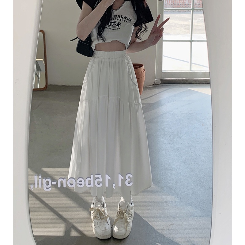 【1つ買うと10つ無料】2025春と夏の女性ケーキスカートエラスティックウエストハイウエストスリミングミッドレングスの ライン傘スカート