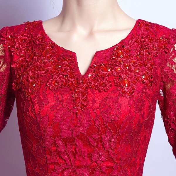 ロングドレス 安い カラードレス 赤 イブニングドレス 長袖 コンサート 結婚式 カクテルドレス 演