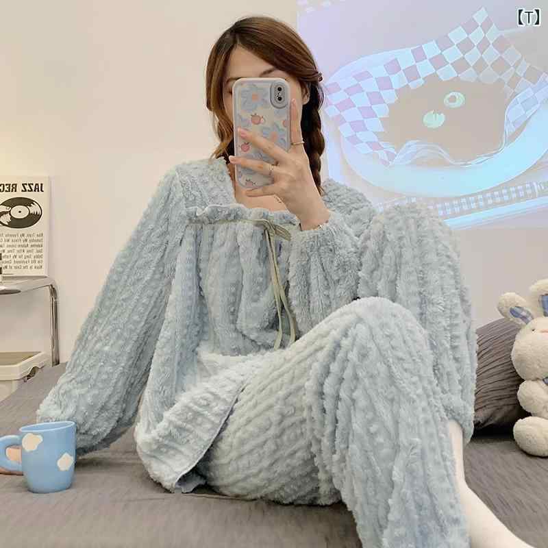 ルームウェア レディース パジャマ 部屋着 ガーリー コーラルベルベット フランネル 春秋冬 長袖 ラウンドネック スクエアネック プルオーバー 暖かい ホームウェア ホワイト ブルー グリーン ルームウェア レディース パジャマ 部屋着 ガーリー コーラルベルベット フランネル 春秋冬 長袖 ラウンドネック スクエアネック プルオーバー 暖かい ホームウェア ホワイト ブルー グリーン