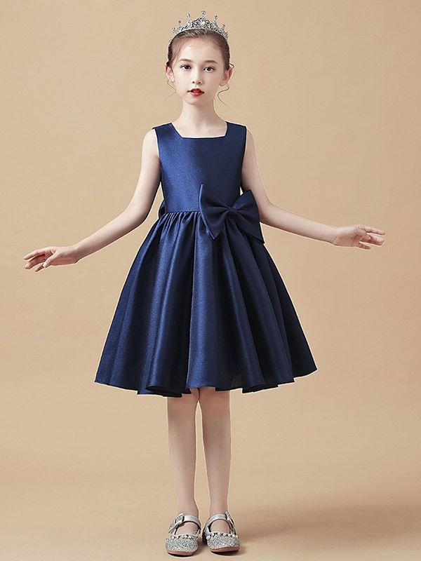 キッズドレス ピアノ発表会 中学生 ワンピース ドレス 女の子 子供服 ガール ピアノ 発表会 子供ドレス リボン ネイビー オフホワイト ライトブルー ノースリーブ シンプル かわいい お姫様 エレ