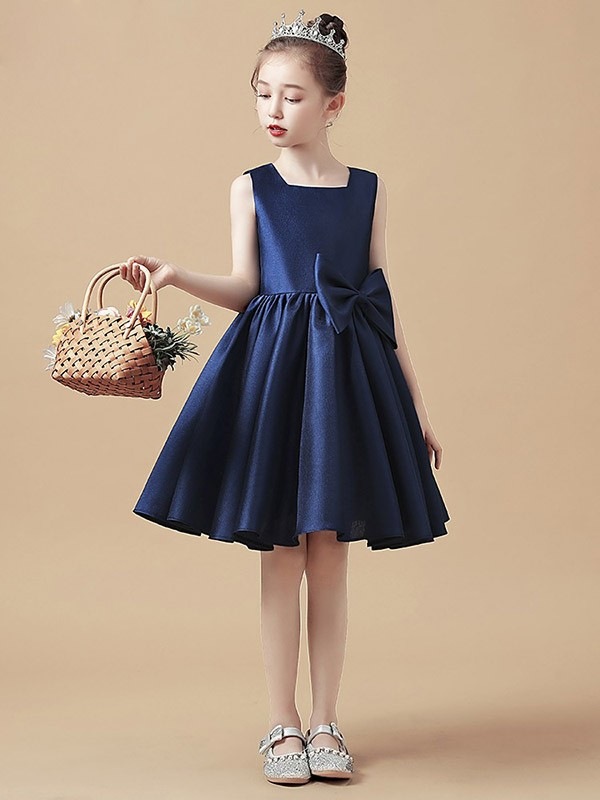 キッズドレス ピアノ発表会 中学生 ワンピース ドレス 女の子 子供服 ガール ピアノ 発表会 子供ドレス リボン ネイビー オフホワイト ライトブルー ノースリーブ シンプル かわいい お姫様 エレ