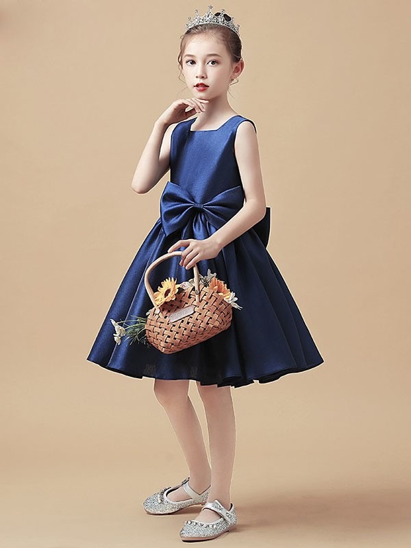 キッズドレス ピアノ発表会 中学生 ワンピース ドレス 女の子 子供服 ガール ピアノ 発表会 子供ドレス リボン ネイビー オフホワイト ライトブルー ノースリーブ シンプル かわいい お姫様 エレ