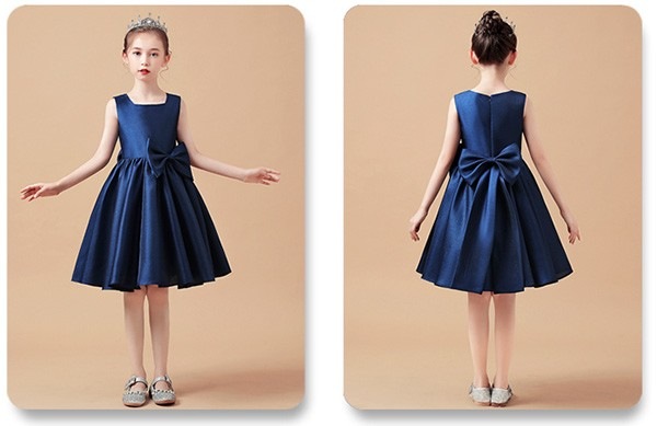 キッズドレス ピアノ発表会 中学生 ワンピース ドレス 女の子 子供服 ガール ピアノ 発表会 子供ドレス リボン ネイビー オフホワイト ライトブルー ノースリーブ シンプル かわいい お姫様 エレ