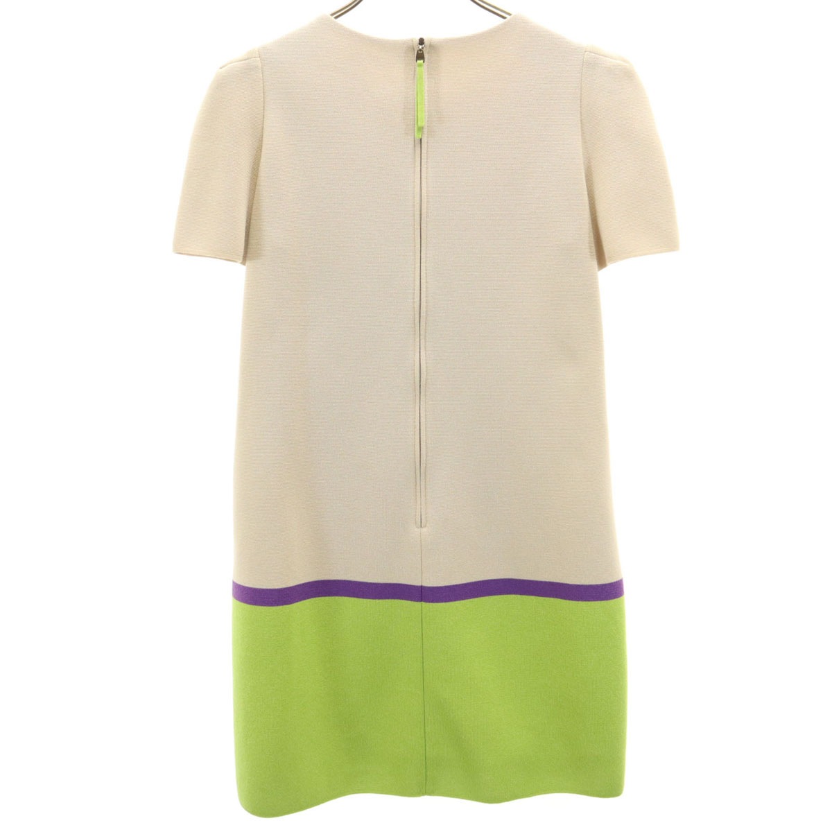 日本製 半袖 ニット ミニワンピース 40 ベージュ レディース 古着