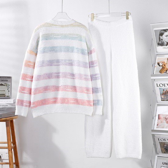 ルームウェア レディース パジャマ ホームウェア おうち服 Ｖネック 前ボタン フロントボタン 前開き レインボー ボーダー グラデーション 可愛い カジュアル リラックス おしゃれ 部屋着