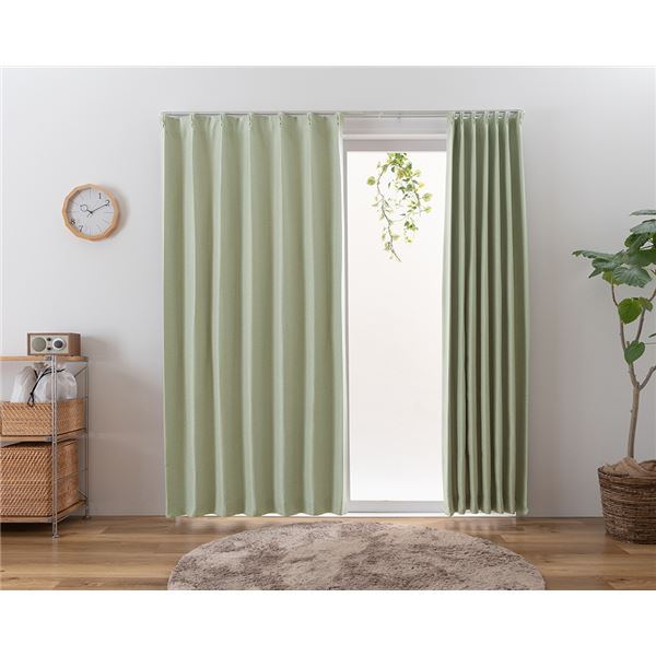 遮光カーテン 幅100cm×丈140cm リーフ柄 2枚 洗える 日本製 アジャスターフック タッセル付き 3級 遮光 カーテン プランシェ GN(代引不可) 形状記憶遮熱保温・遮音・遮光カーテン(リーフ) - インテリアの通販