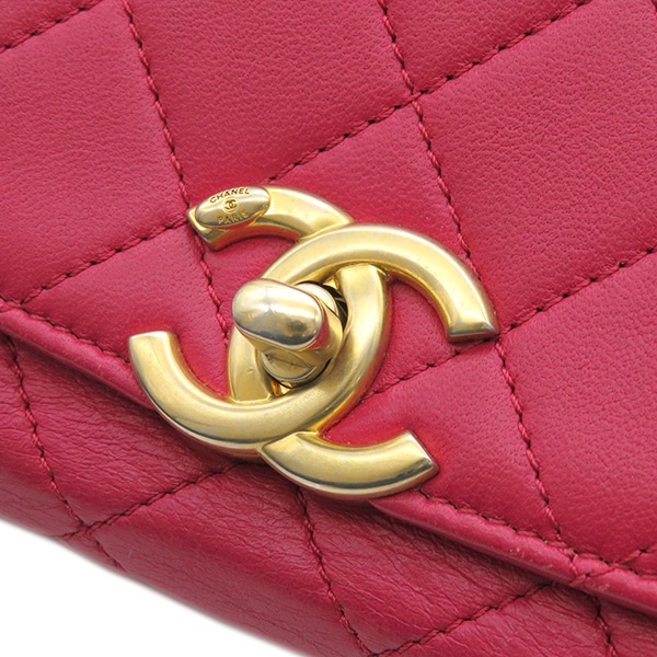シャネル CHANEL 2WAYバッグ マトラッセ 20 トップハンドル レザー ピンク マットゴールド金具 ピンク ハンドバッグ 30****** 【箱】【中古】