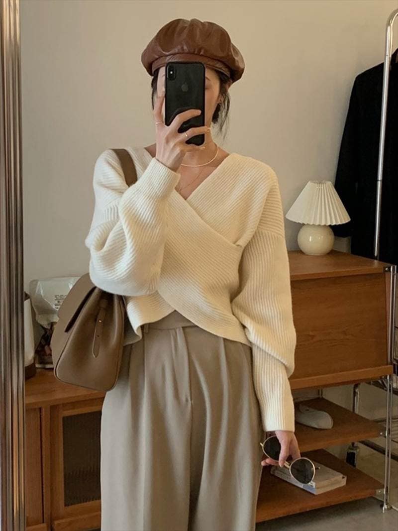 カシュクール リブニットセーター レディース トップス ニット セーター プルオーバー 長袖 ドロップショルダー Vネック 襟なし リブ リブニット かわいい 大人可愛い きれいめ シンプル カジュア カシュクール リブニットセーター レディース トップス ニット セーター プルオーバー 長袖 ドロップショルダー Vネック 襟なし リブ リブニット かわいい 大人可愛い きれいめ シンプル カジュア