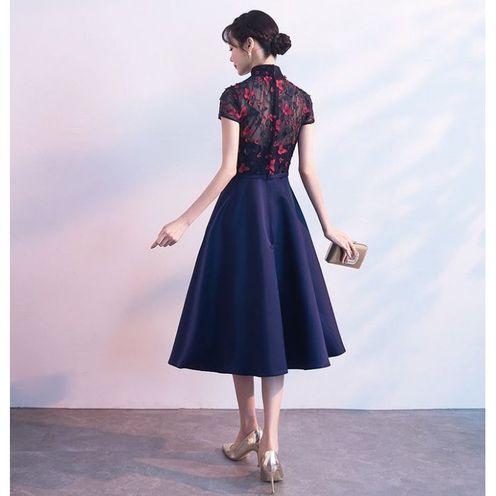 パーティードレス 韓国 ドレス 個性的 ワンピース プチプラ 結婚式 ぽっちゃり おしゃれ お呼ばれ 上品 二次会 謝恩会 成人式 可愛い ミモレ丈 花柄 レース ワンピース 半袖 レース 大きいサイ