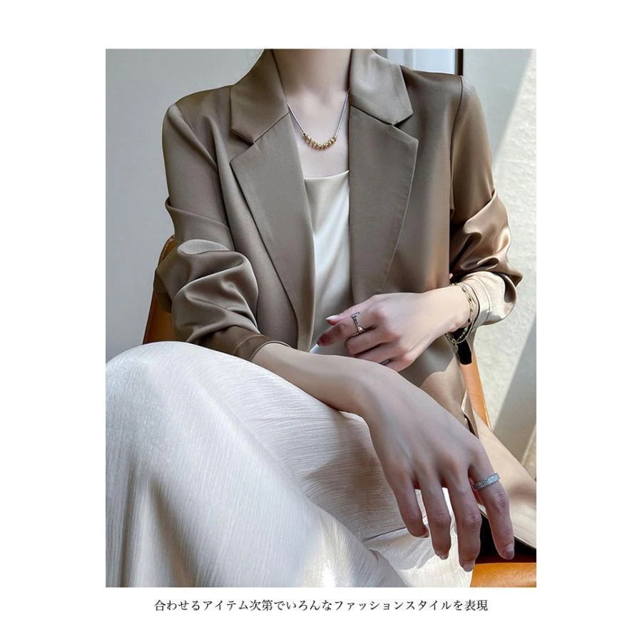 テーラードサテンレディースサマースーツ薄スーツワンボタン滑らか光沢カジュアルスーツ春アウター夏ブレザー テーラードサテンレディースサマースーツ薄スーツワンボタン滑らか光沢カジュアルスーツ春アウター夏ブレザー