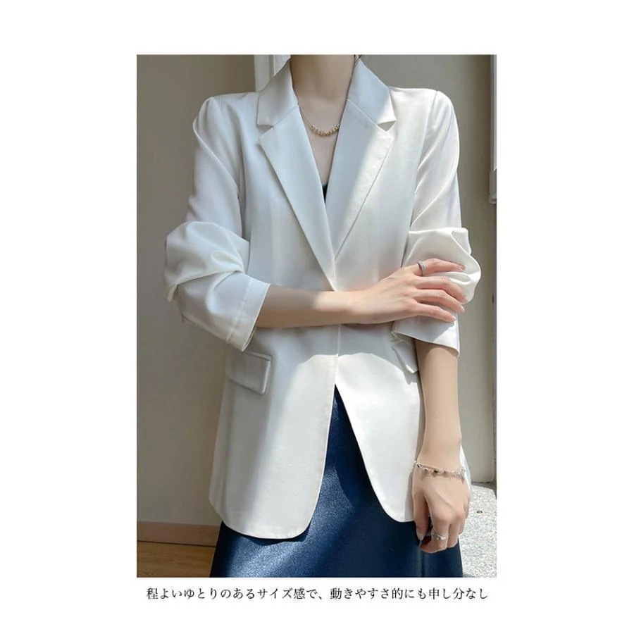 テーラードサテンレディースサマースーツ薄スーツワンボタン滑らか光沢カジュアルスーツ春アウター夏ブレザー テーラードサテンレディースサマースーツ薄スーツワンボタン滑らか光沢カジュアルスーツ春アウター夏ブレザー