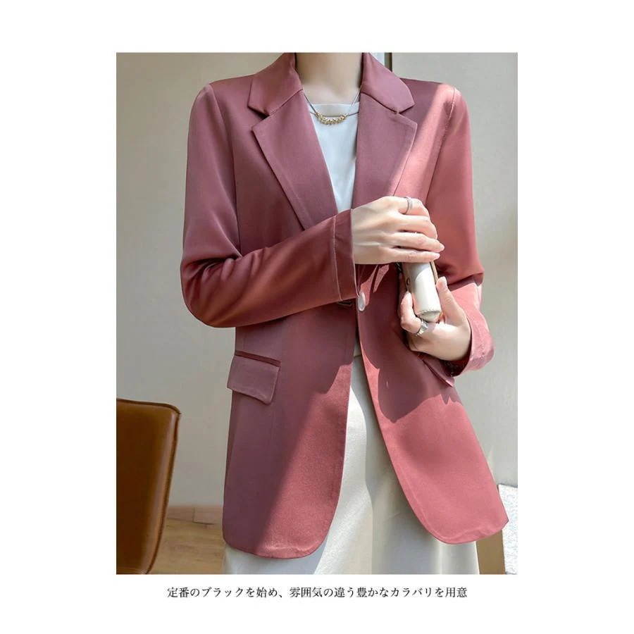 テーラードサテンレディースサマースーツ薄スーツワンボタン滑らか光沢カジュアルスーツ春アウター夏ブレザー テーラードサテンレディースサマースーツ薄スーツワンボタン滑らか光沢カジュアルスーツ春アウター夏ブレザー