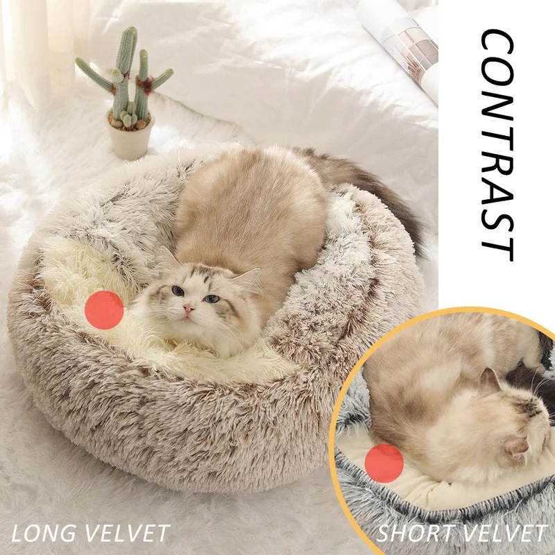 フード付き洞窟ベッド,ぬいぐるみ,セミクローズキャット,子犬と子猫用の暖かいベッド,小さな犬のケンネル,冬のアクセサリー ShortVelvet-Gray 50cm