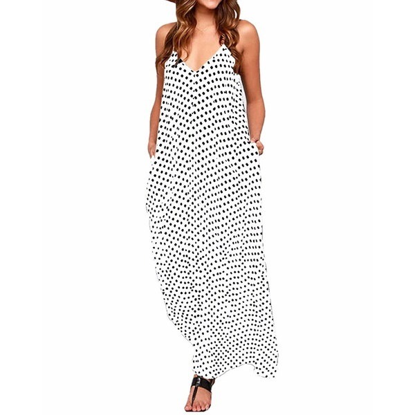 新しいファッション女性の夏のスタイルポルカドットVネックポケットサスペンダーVestidos女性のカジュアルノースリーブ 新しいファッション女性の夏のスタイルポルカドットVネックポケットサスペンダーVestidos女性のカジュアルノースリーブ
