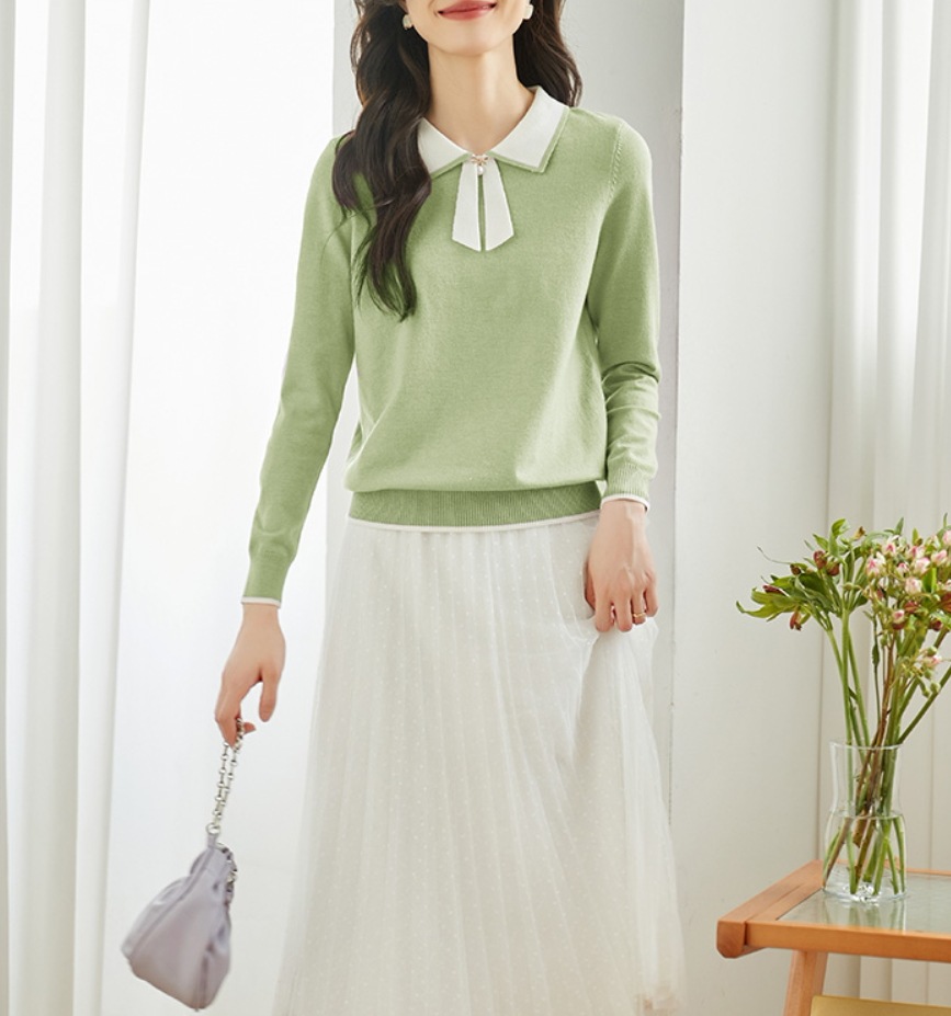 デート モテアイテム シャツ ニットソー 長袖 リボン ウール 可愛い きれいめ 上品 おしゃれ かっこいい 可愛い ラブリー キュート ガーリー クール モード系 セクシー エレガント