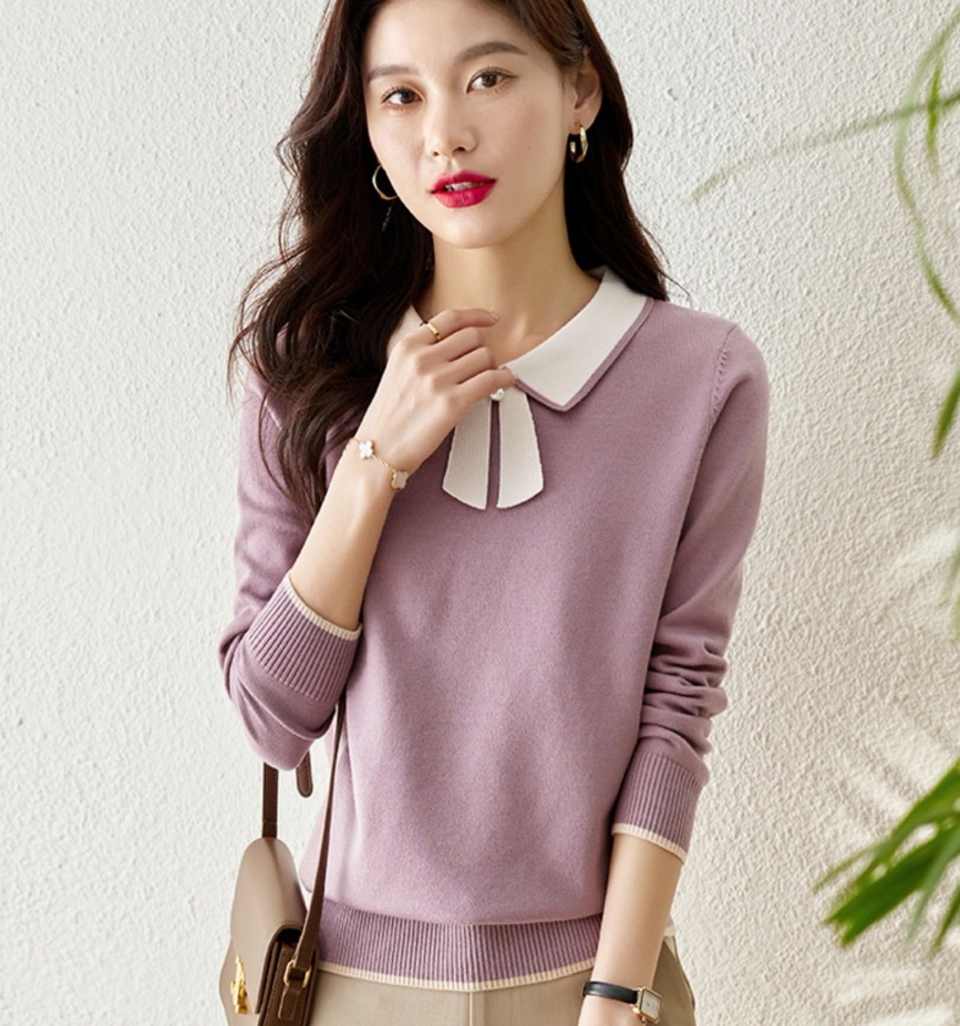 デート モテアイテム シャツ ニットソー 長袖 リボン ウール 可愛い きれいめ 上品 おしゃれ かっこいい 可愛い ラブリー キュート ガーリー クール モード系 セクシー エレガント