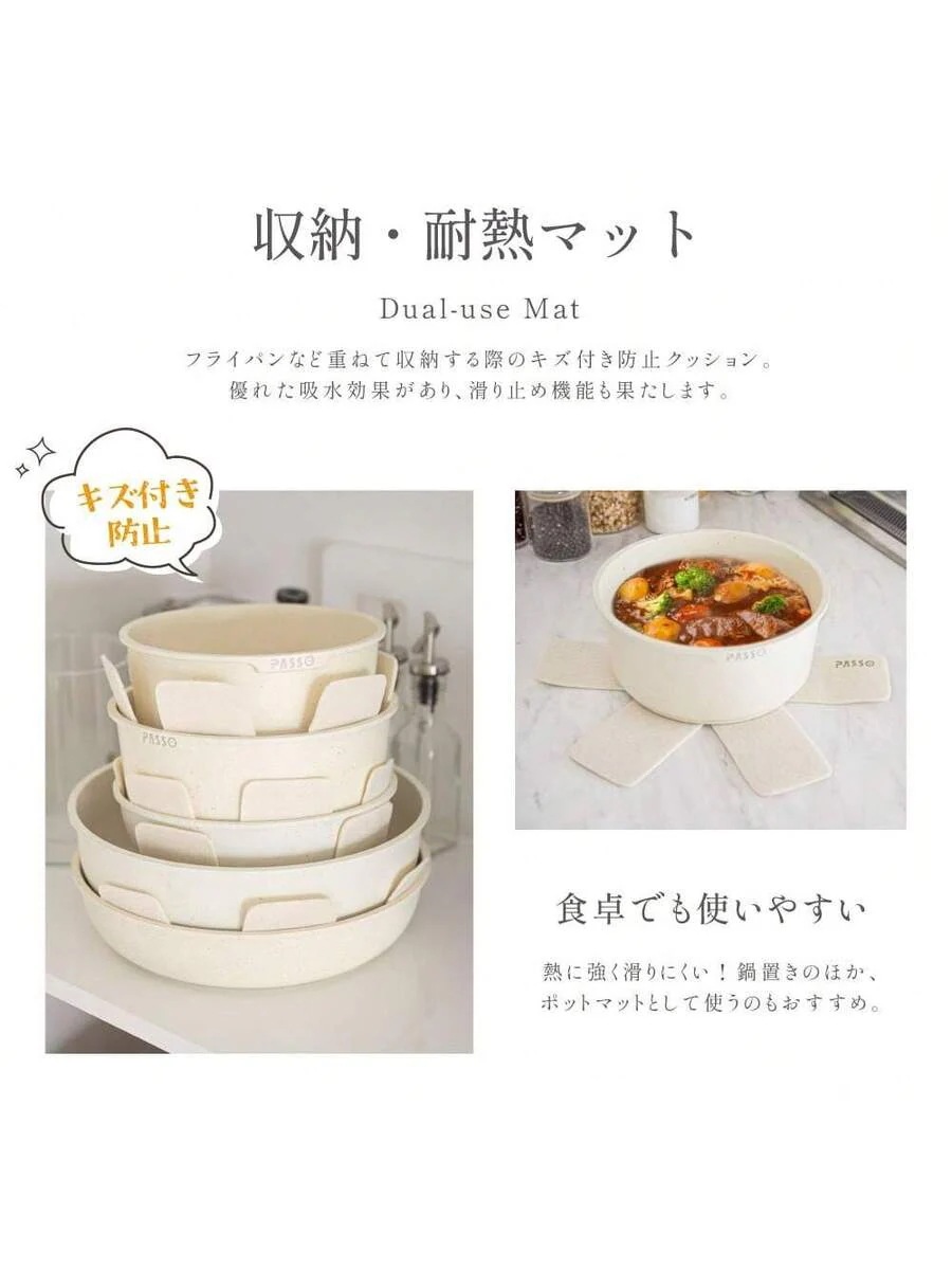 セット IH・ガス火対応 取っ手のとれる 3つ穴円形フライパン 鍋 マーブルコート 蓋付き キッチン用品 食器 お弁当 調理器具 手入れ簡単 家庭用 フライパン 8点セット_10