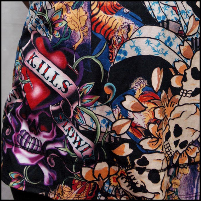 セール エドハーディー レディース チュニック 200種類の品揃え Ed Hardy ラブキル LKS ブラック ミニドレス ワンピース エドハーディー 正規品 LAセレブ 着用 ファッショ