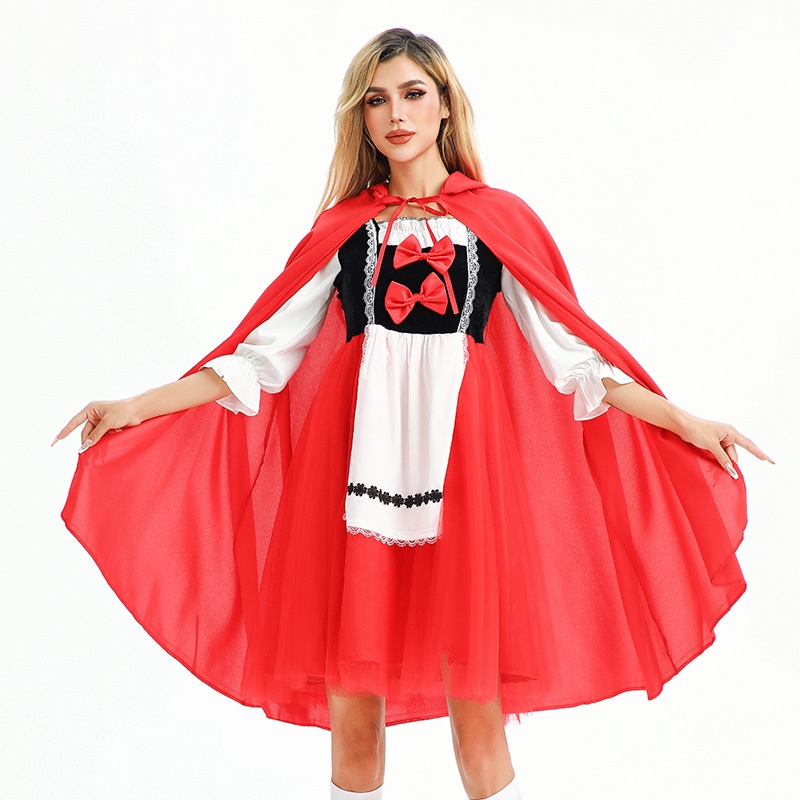 2025 ハロウィンコスチューム 赤ずきん ステージパフォーマンスコスチューム マント 農場 田園風 メイド服 ケープ ドレス_2