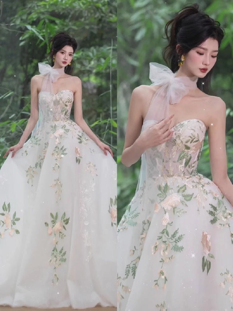 ホワイトブトップ婚約イブニングドレス女性ライトウェディングドレスフォレストスタイルスーパーフェアリー夢見心地成人式芸術試験 ホワイトブトップ婚約イブニングドレス女性ライトウェディングドレスフォレストスタイルスーパーフェアリー夢見心地成人式芸術試験