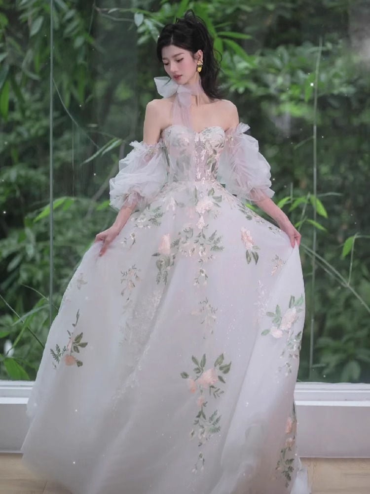 ホワイトブトップ婚約イブニングドレス女性ライトウェディングドレスフォレストスタイルスーパーフェアリー夢見心地成人式芸術試験 ホワイトブトップ婚約イブニングドレス女性ライトウェディングドレスフォレストスタイルスーパーフェアリー夢見心地成人式芸術試験