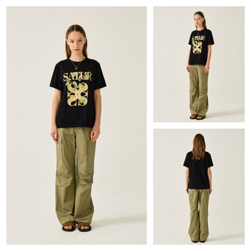 SATUR】 (W) APERO LEAF GRAPHIC T-SHIRT : CLASSIC BLACK T