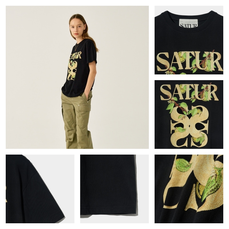 【 SATUR 】(W) Apero Leaf Graphic T-Shirt Classic Black SATUR (W) Apero Leaf Graphic T-Shirt 4XK696 (SATUR/Tシャツ
