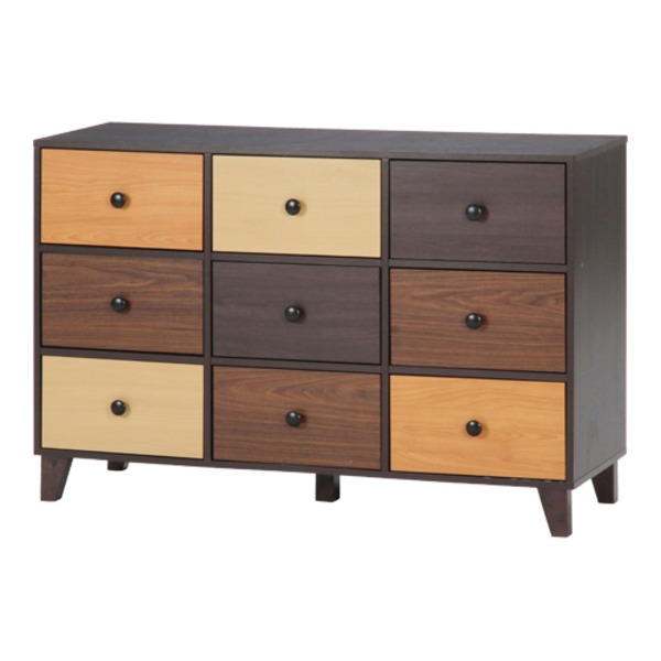 ワイドチェスト タンス 幅120cm ブラウン 引き出し9杯 木製 脚付き