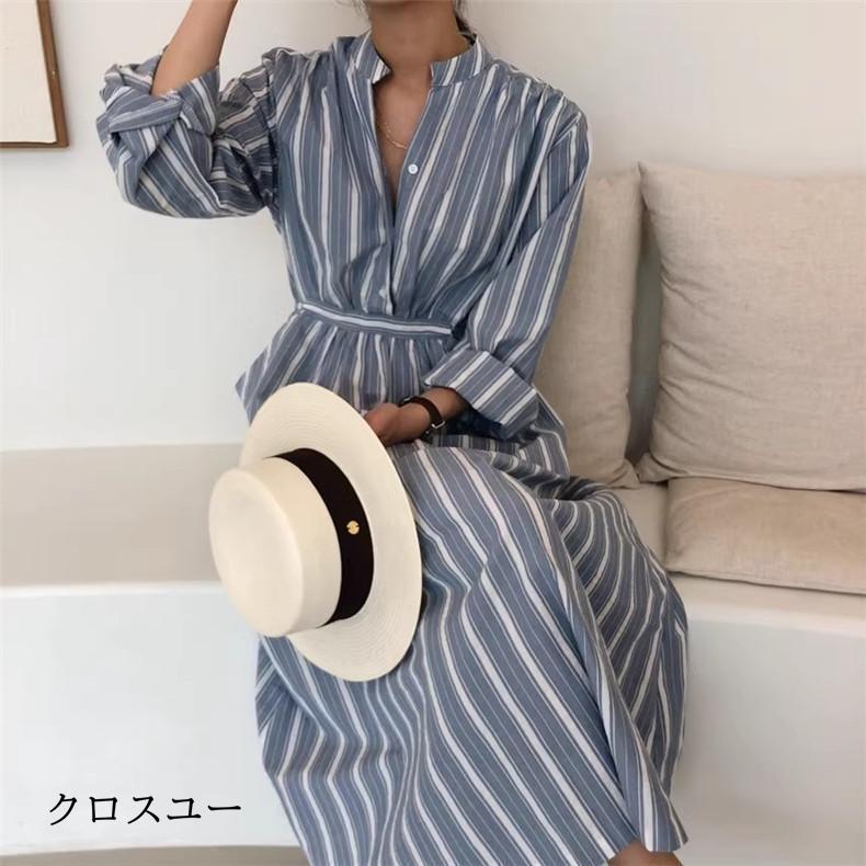 レディース 春 ロングワンピース マキシ丈 綿 大きいサイズ すっきりとした ストライプワンピース 身体のラインを拾わず レディな着こなし素敵