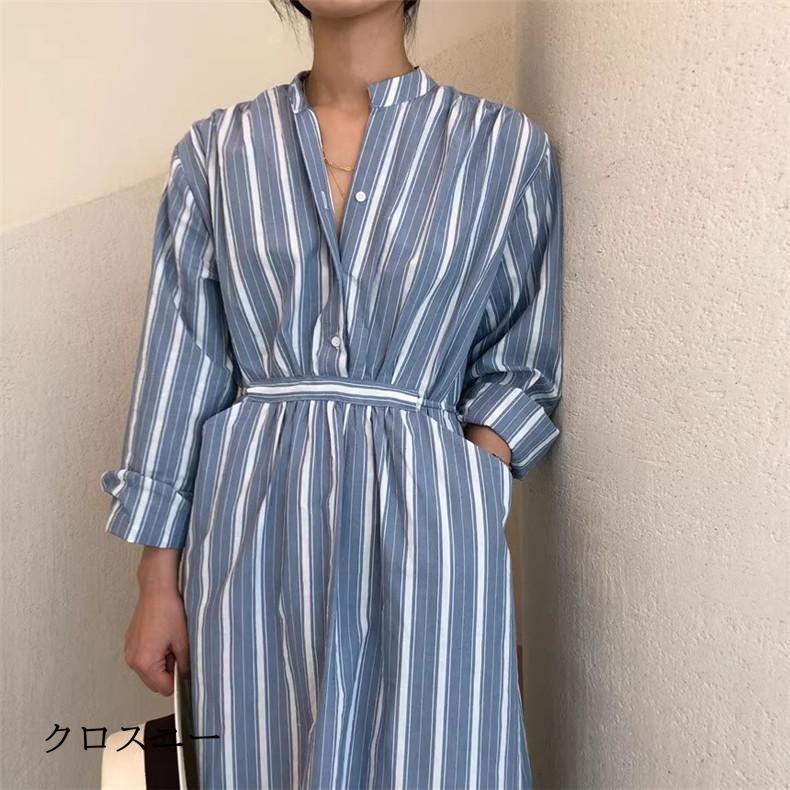 レディース 春 ロングワンピース マキシ丈 綿 大きいサイズ すっきりとした ストライプワンピース 身体のラインを拾わず レディな着こなし素敵