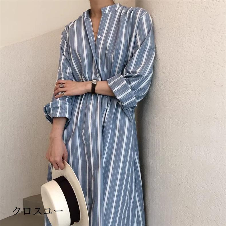 レディース 春 ロングワンピース マキシ丈 綿 大きいサイズ すっきりとした ストライプワンピース 身体のラインを拾わず レディな着こなし素敵