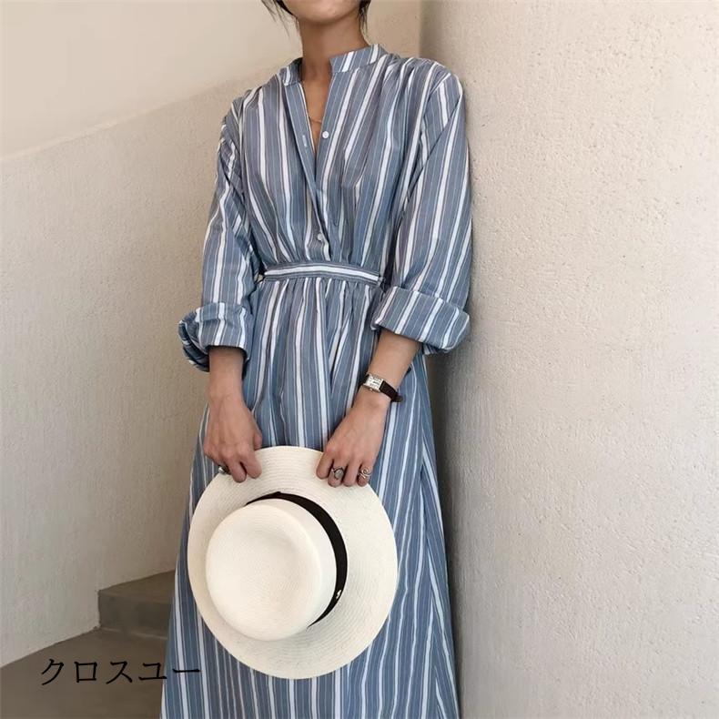 レディース 春 ロングワンピース マキシ丈 綿 大きいサイズ すっきりとした ストライプワンピース 身体のラインを拾わず レディな着こなし素敵