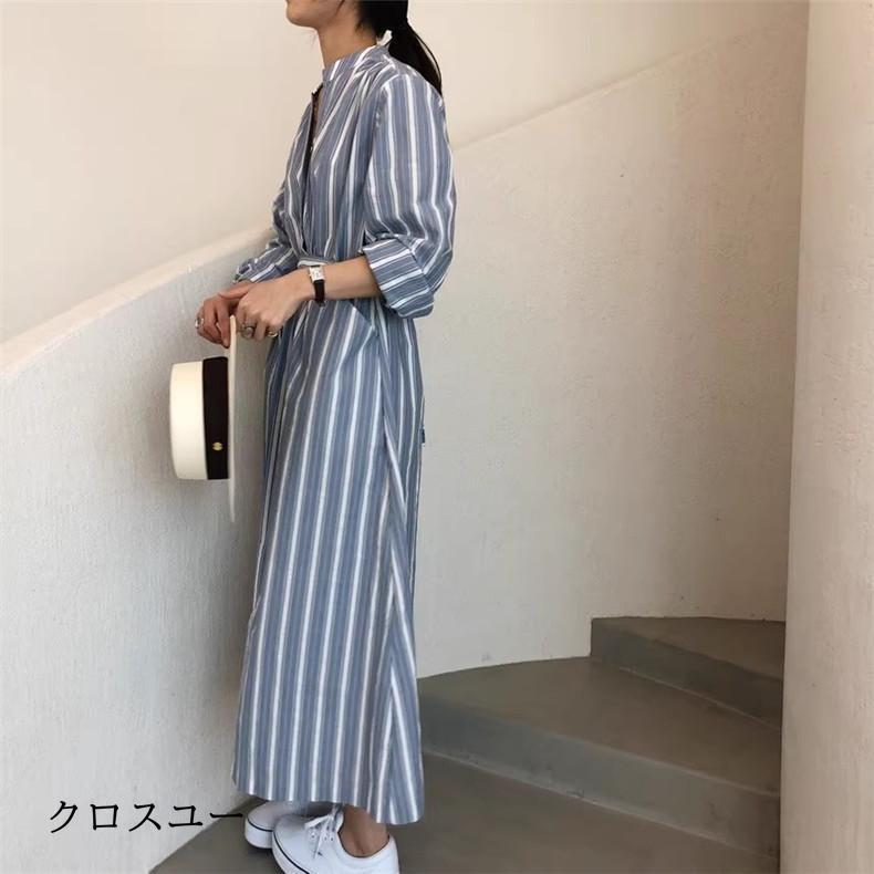 レディース 春 ロングワンピース マキシ丈 綿 大きいサイズ すっきりとした ストライプワンピース 身体のラインを拾わず レディな着こなし素敵